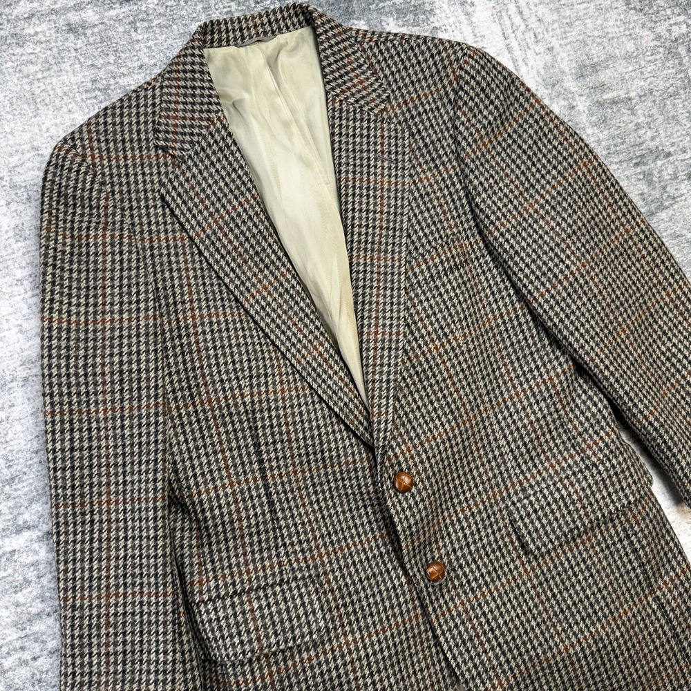 VTG Chaps Ralph Lauren Blazer Jacket Mens 40 Houndstooth Tweed Coat Old Money